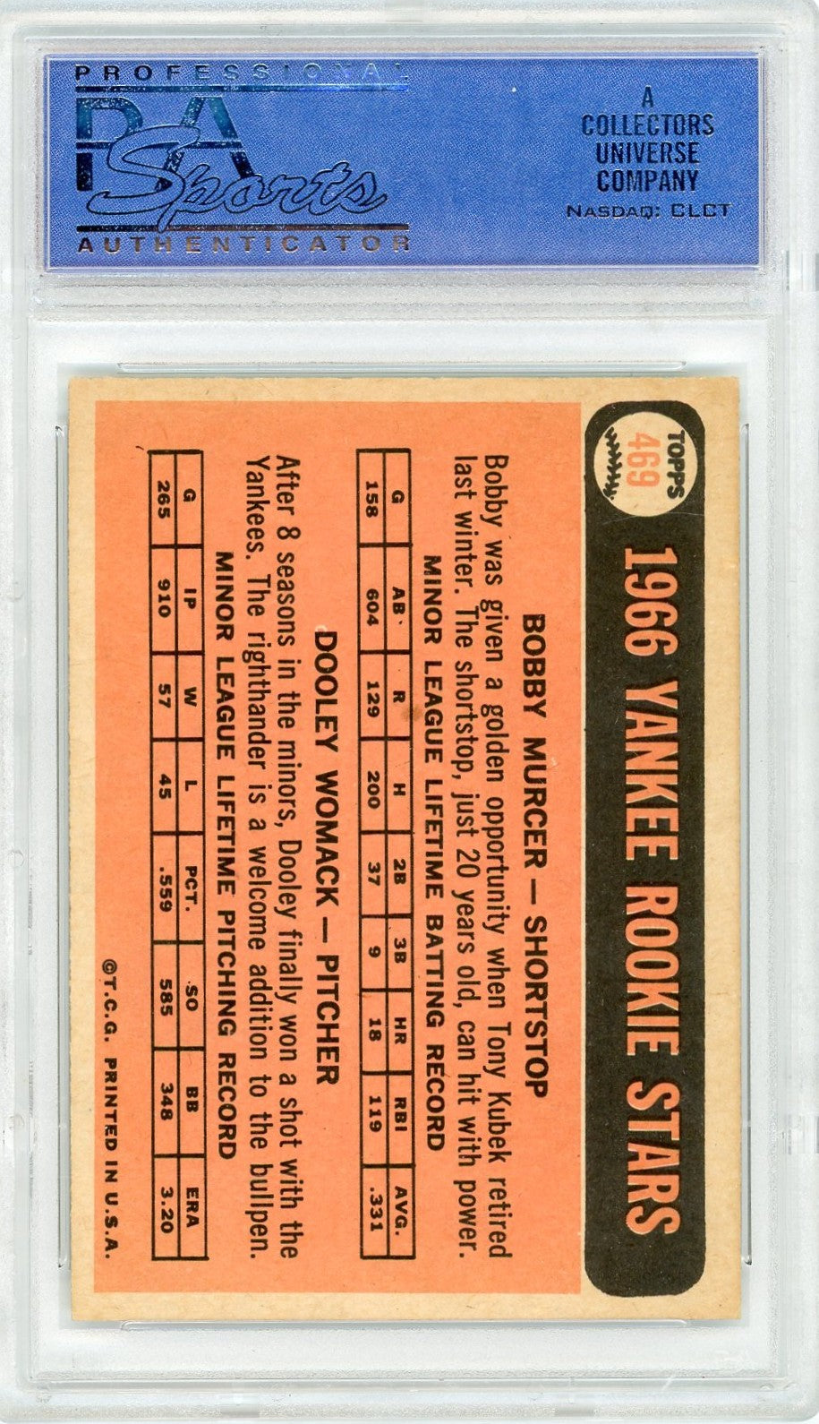 1966 Topps Yankees Rookies #469 B. Murcer D. Womack PSA 6