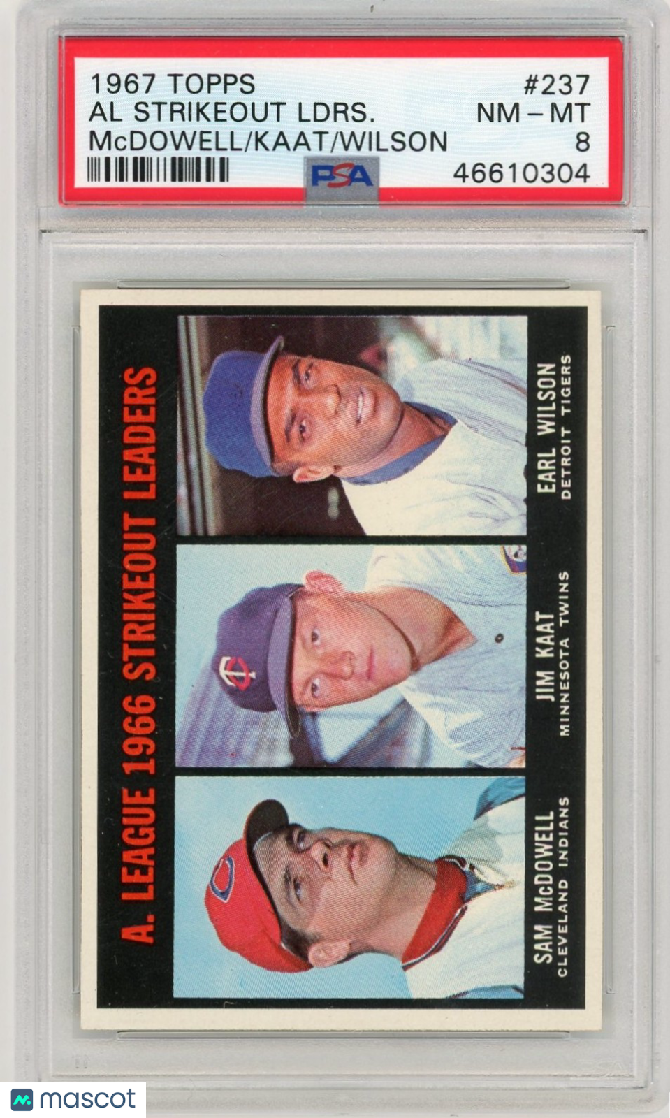 1967 Topps Al Strikeout Ldrs. #237 Mcdowell Kaat Wilson PSA 8
