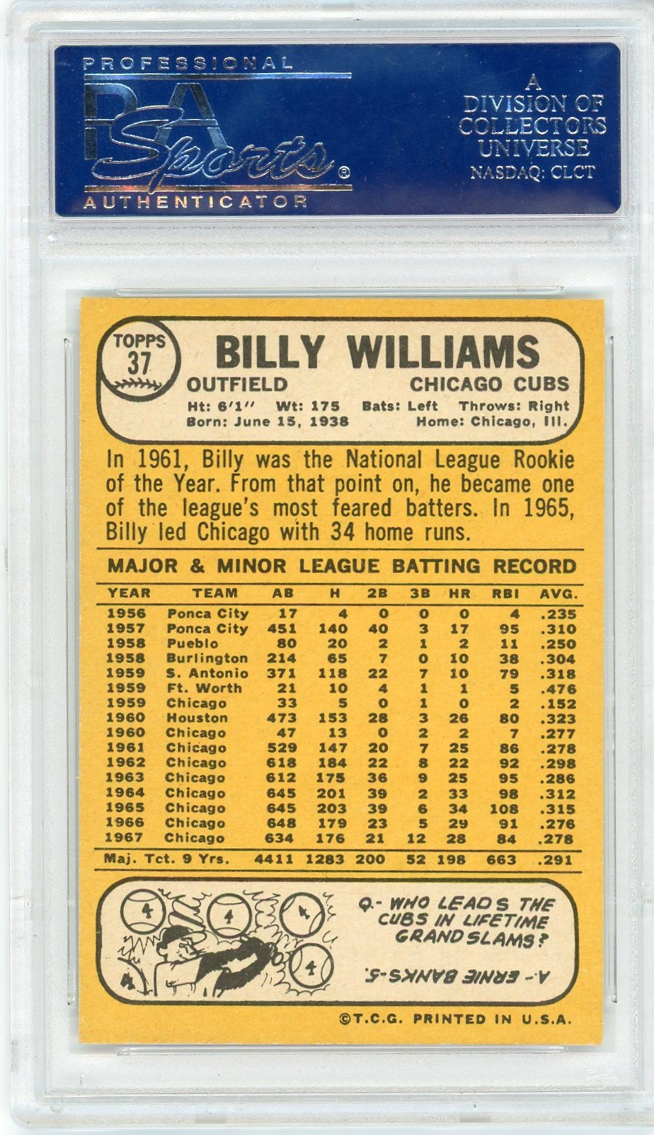 1968 Topps Billy Williams #37 PSA 8