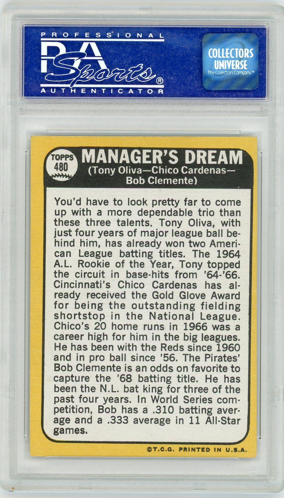 1968 Topps Manager's Dream #480 Oliva Cardenas Clemente PSA 7