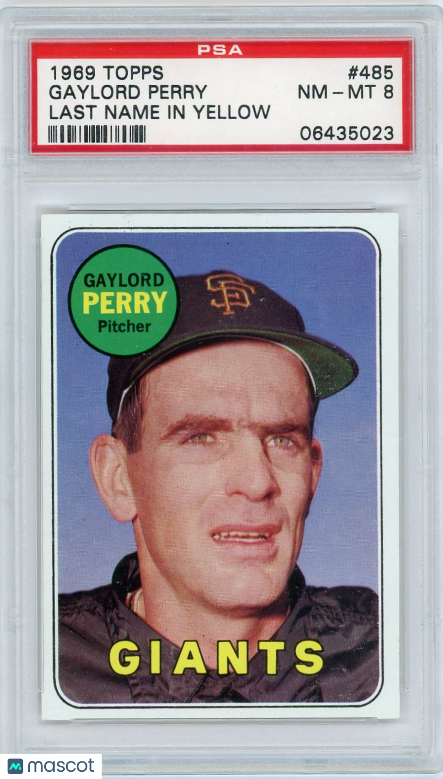 1969 Topps Gaylord Perry #485 Last Name In Yellow PSA 8