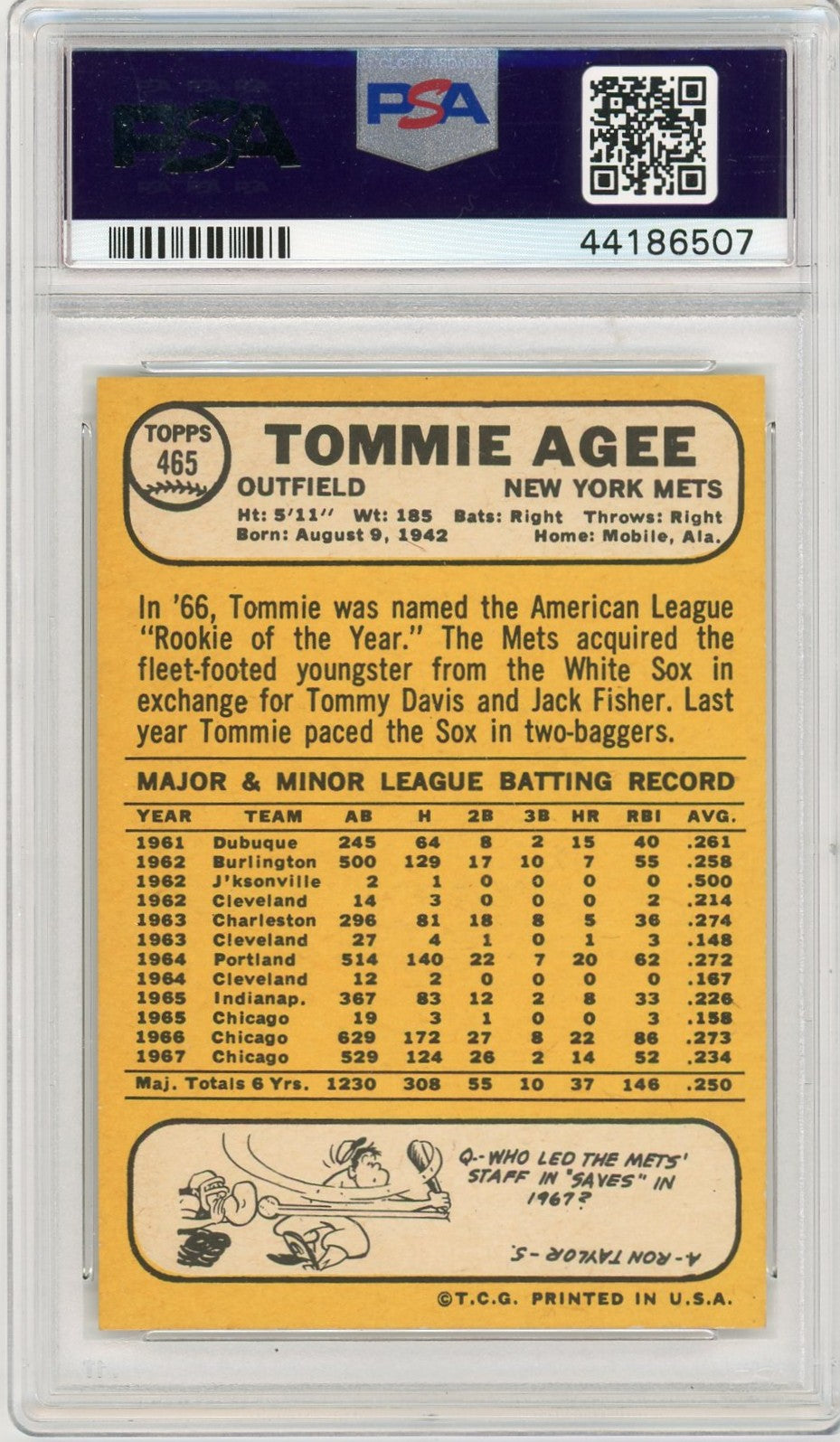 1968 Topps Tommie Agee #465 PSA 8