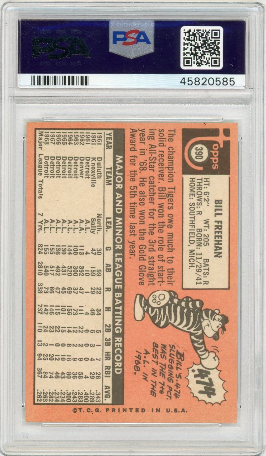 1969 Topps Bill Freehan #390 PSA 8