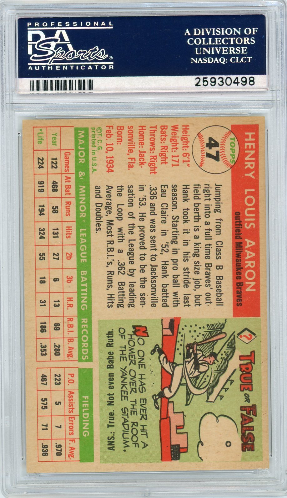 1955 Topps Hank Aaron #47 PSA 8