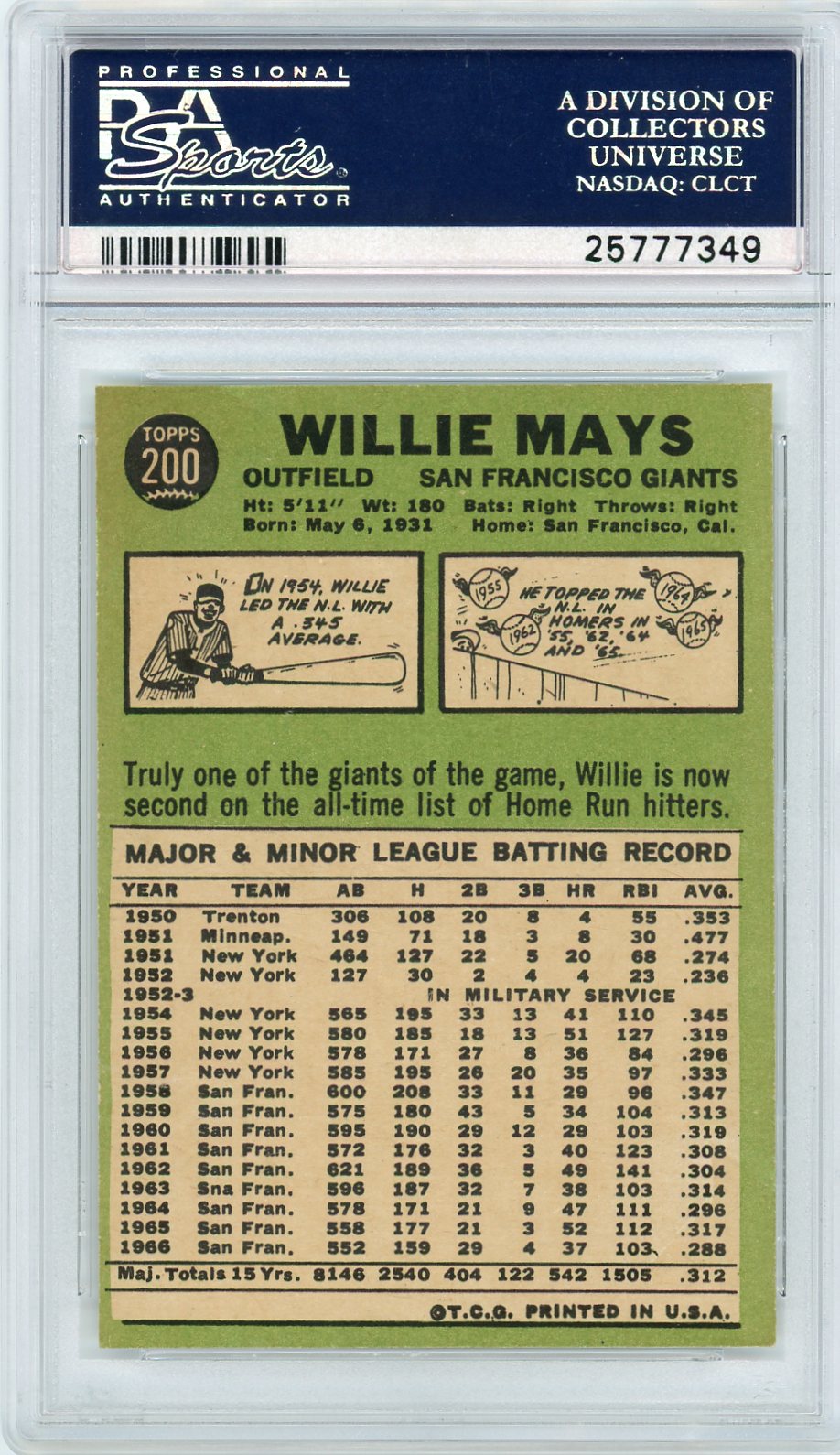 1967 Topps Willie Mays #200 PSA 9