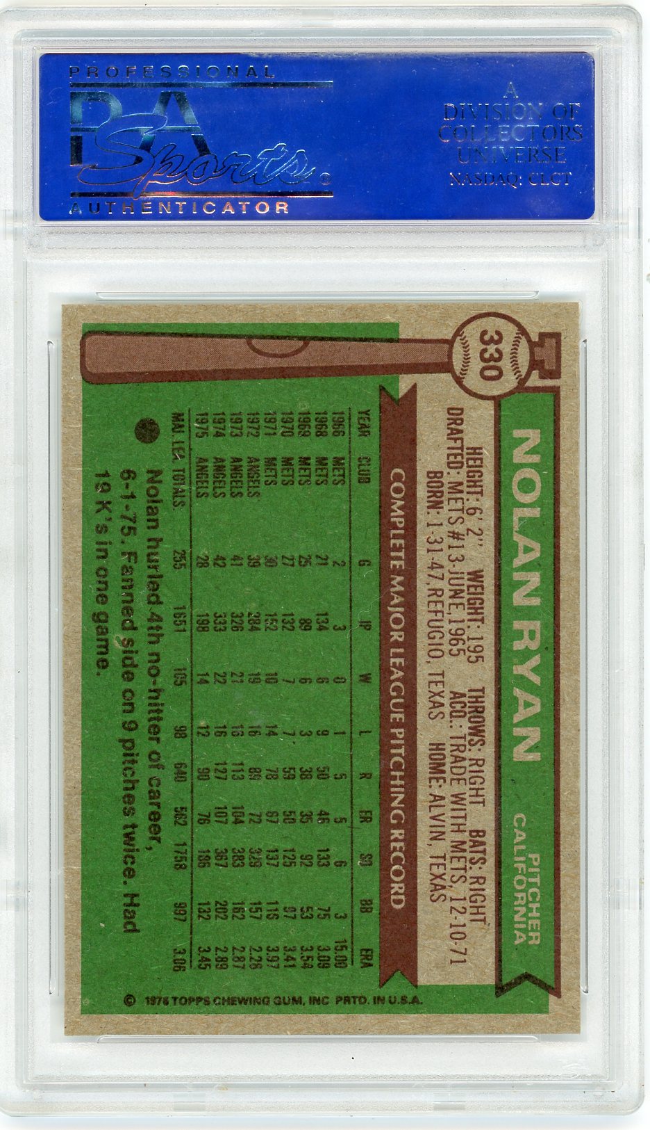 1976 Topps Nolan Ryan #330 PSA 9