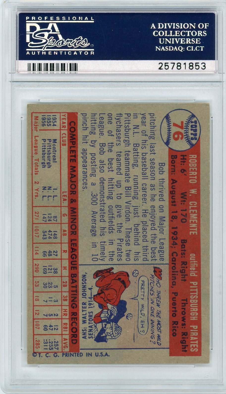 1957 Topps Bob Clemente #76 PSA 8