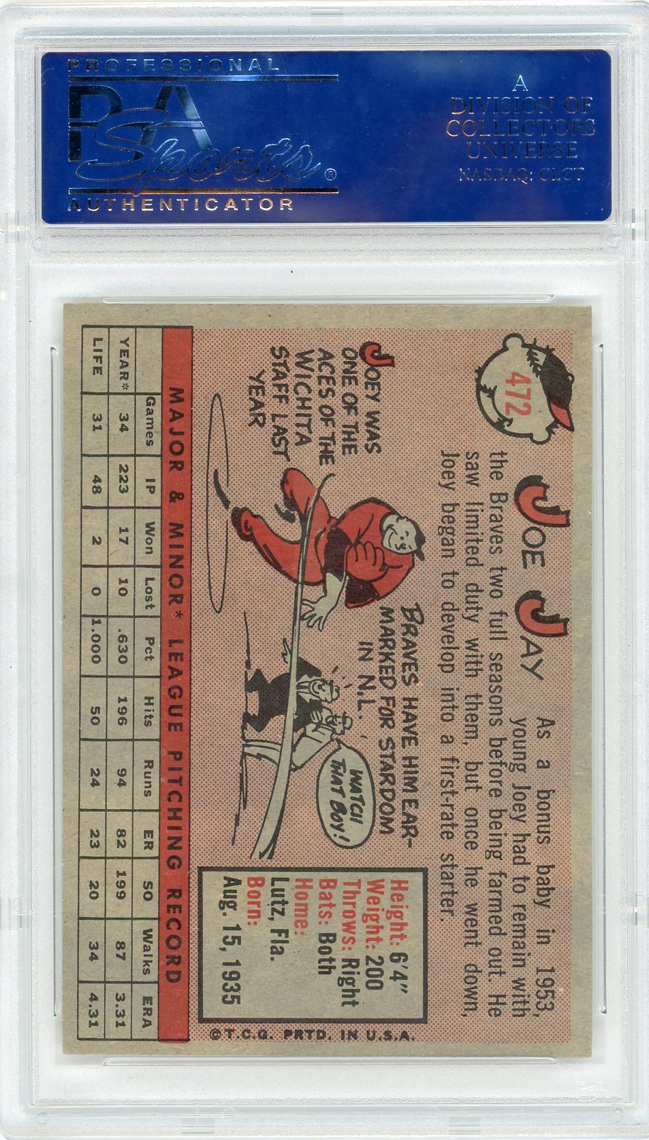 1958 Topps Joe Jay #472 PSA 8