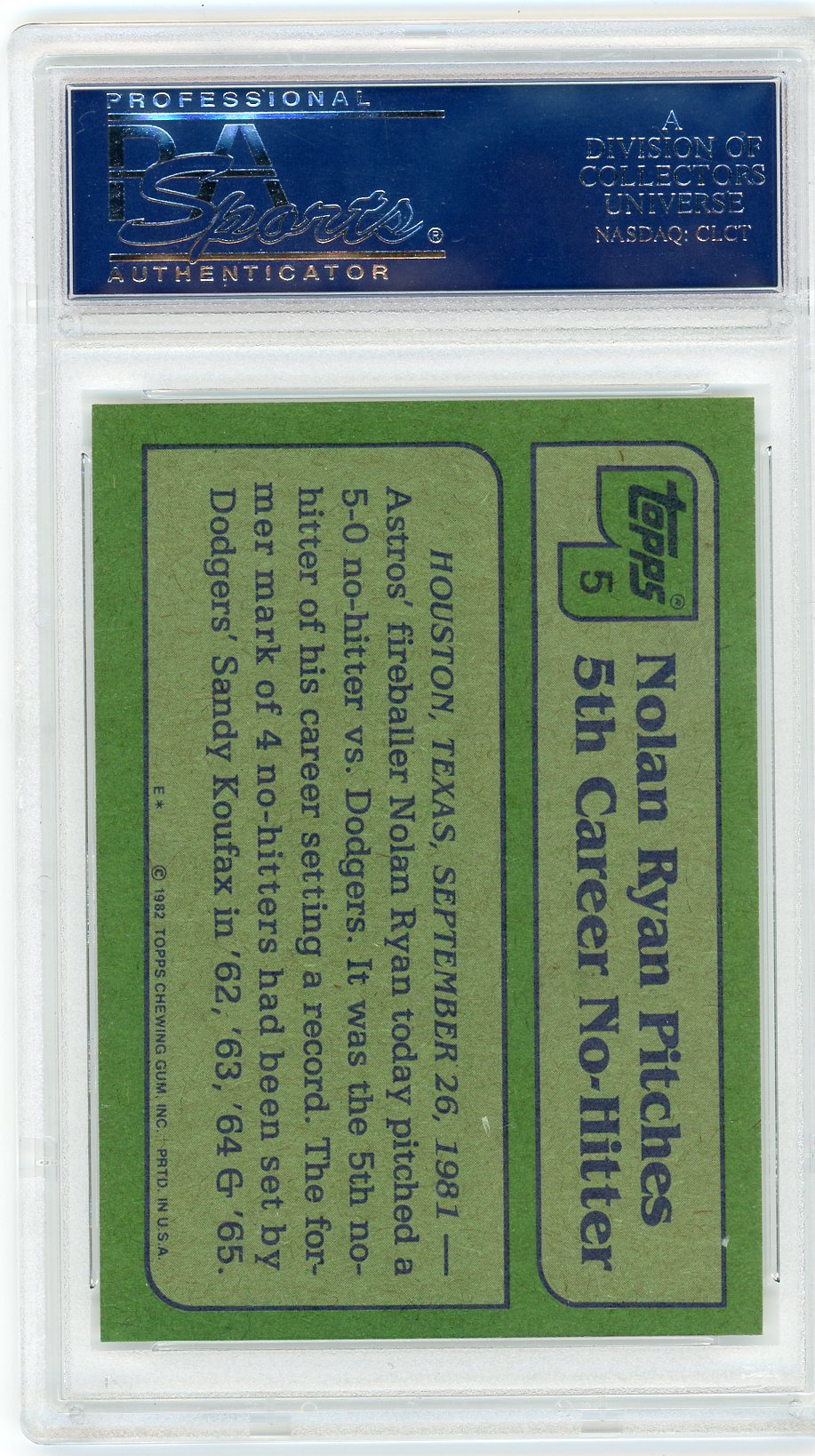 1982 Topps Nolan Ryan #5 PSA 10