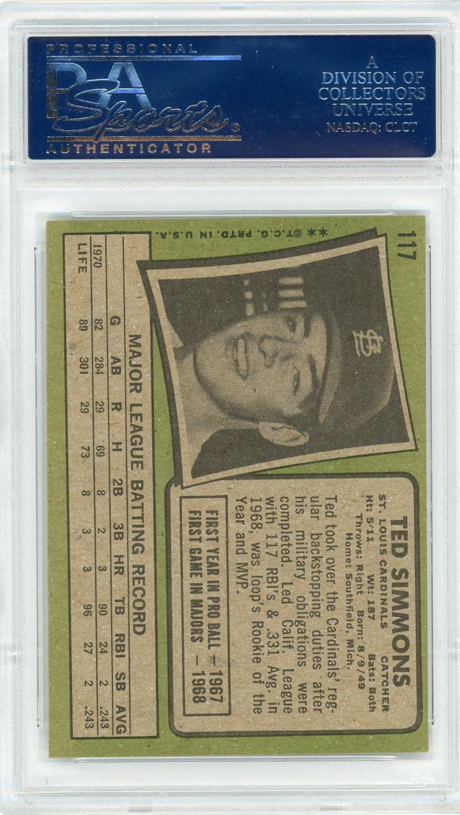 1971 Topps Ted Simmons #117 PSA 6