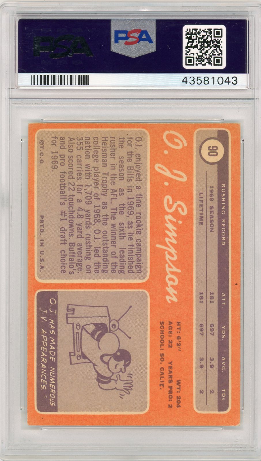 1970 Topps O. J. Simpson #90 PSA 5