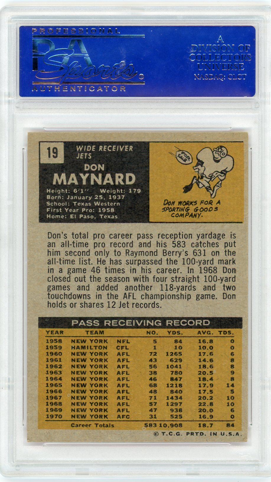 1971 Topps Don Maynard #19 PSA 8