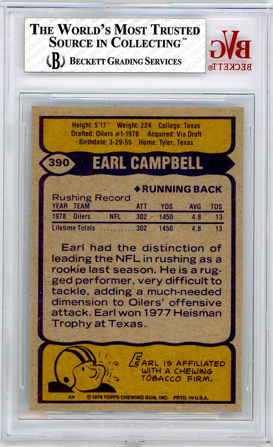 1979 Topps Earl Campbell #390 BVG 7.5 Rookie