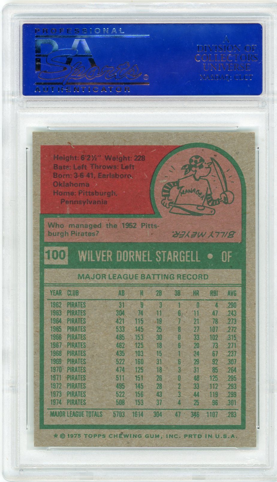 1975 Topps Willie Stargell #100 PSA 8