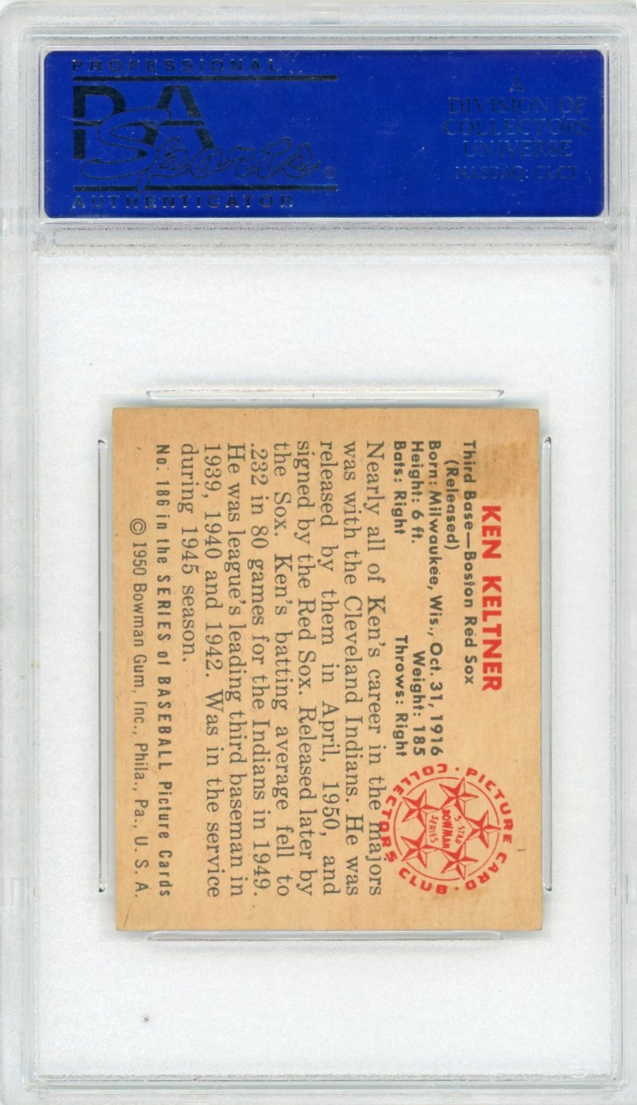 1950 Bowman Ken Keltner #186 PSA 5