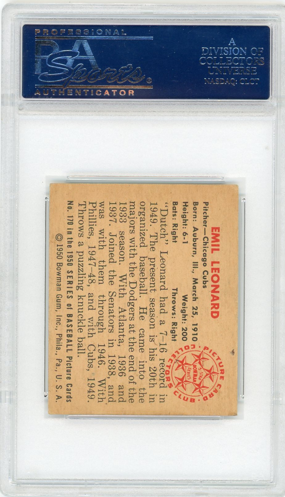 1950 Bowman Emil Leonard #170 PSA 6.5