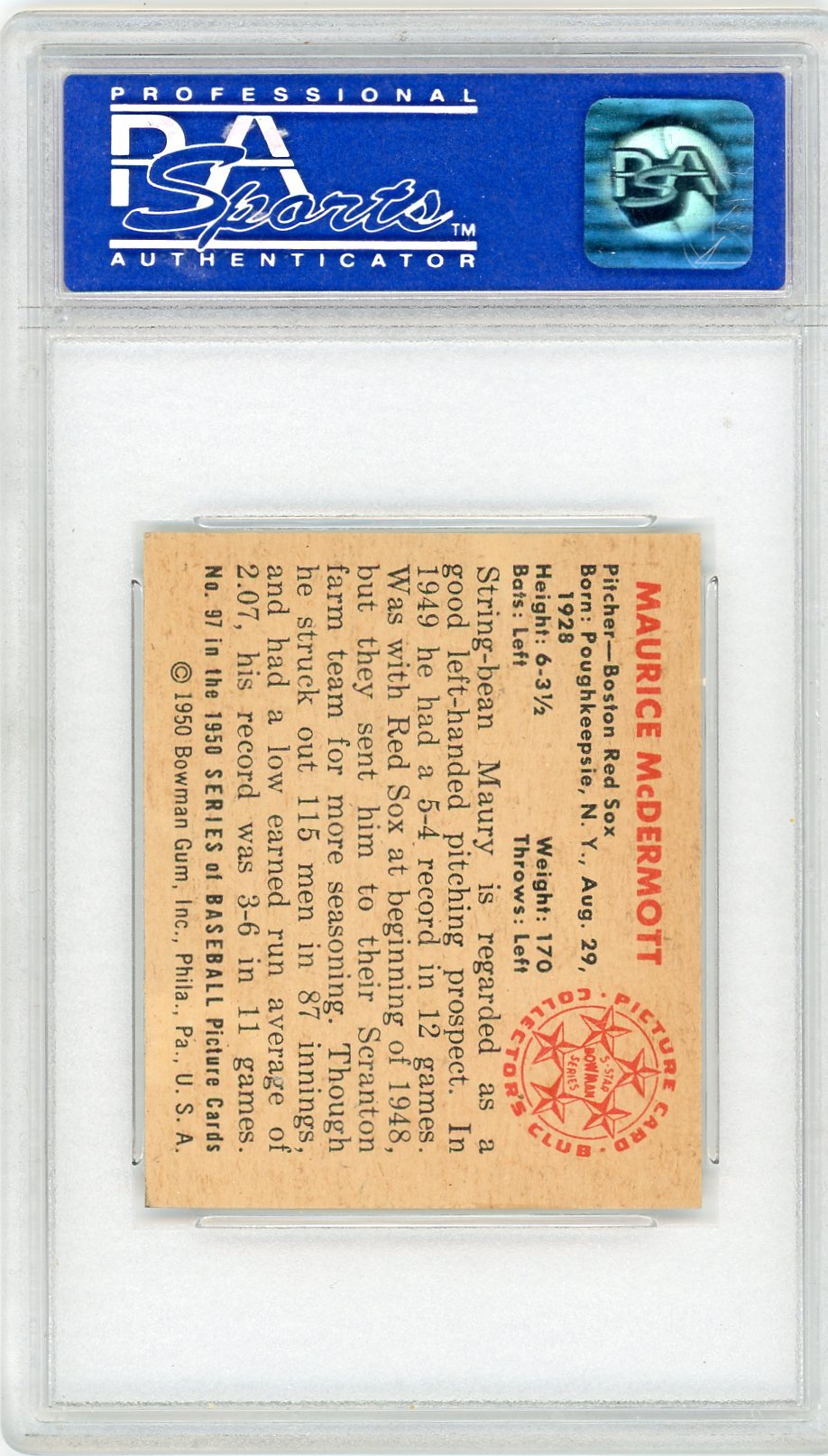 1950 Bowman Maurice Mcdermott #97 PSA 5
