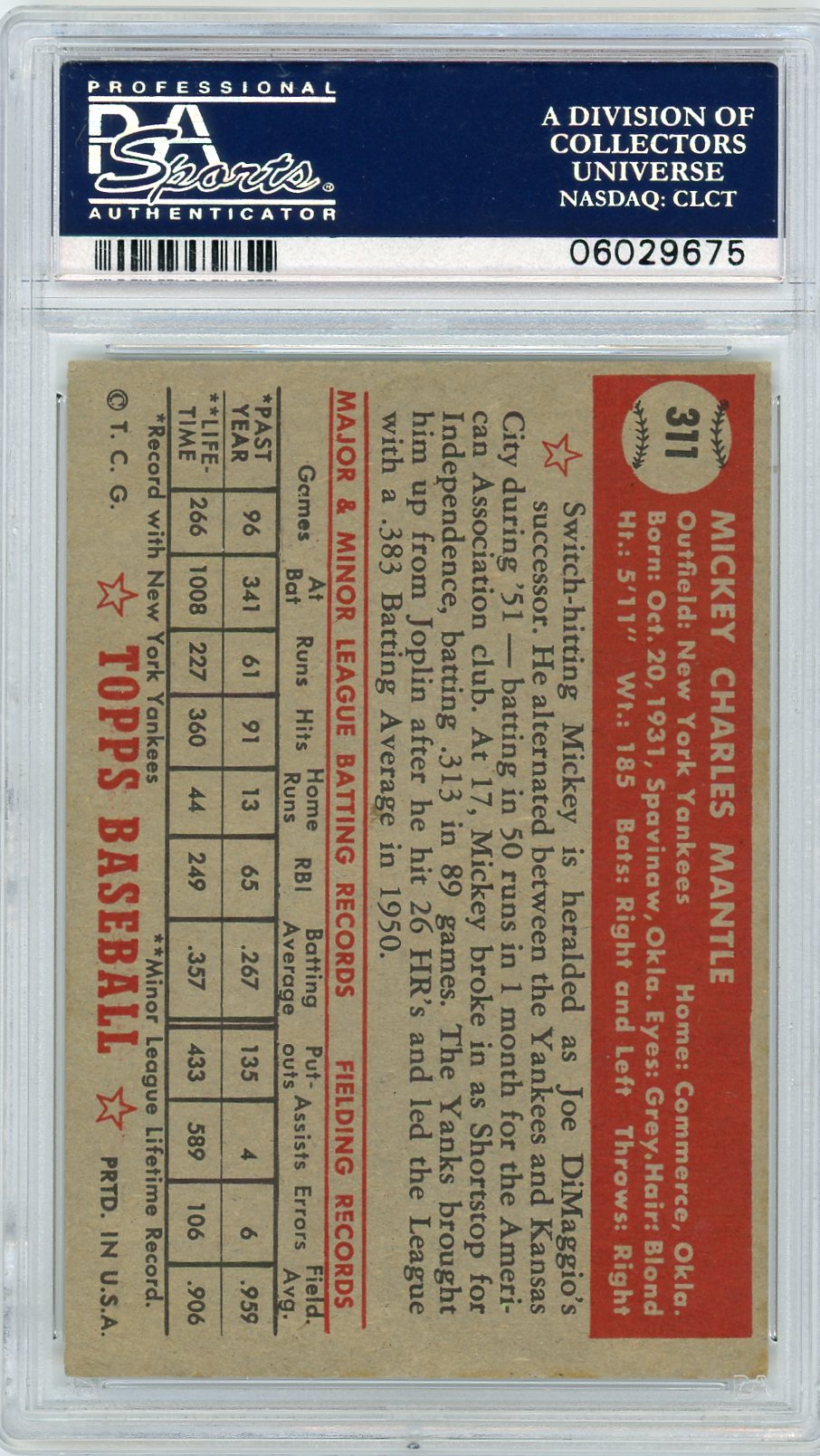 1952 Topps Mickey Mantle #311 PSA 5