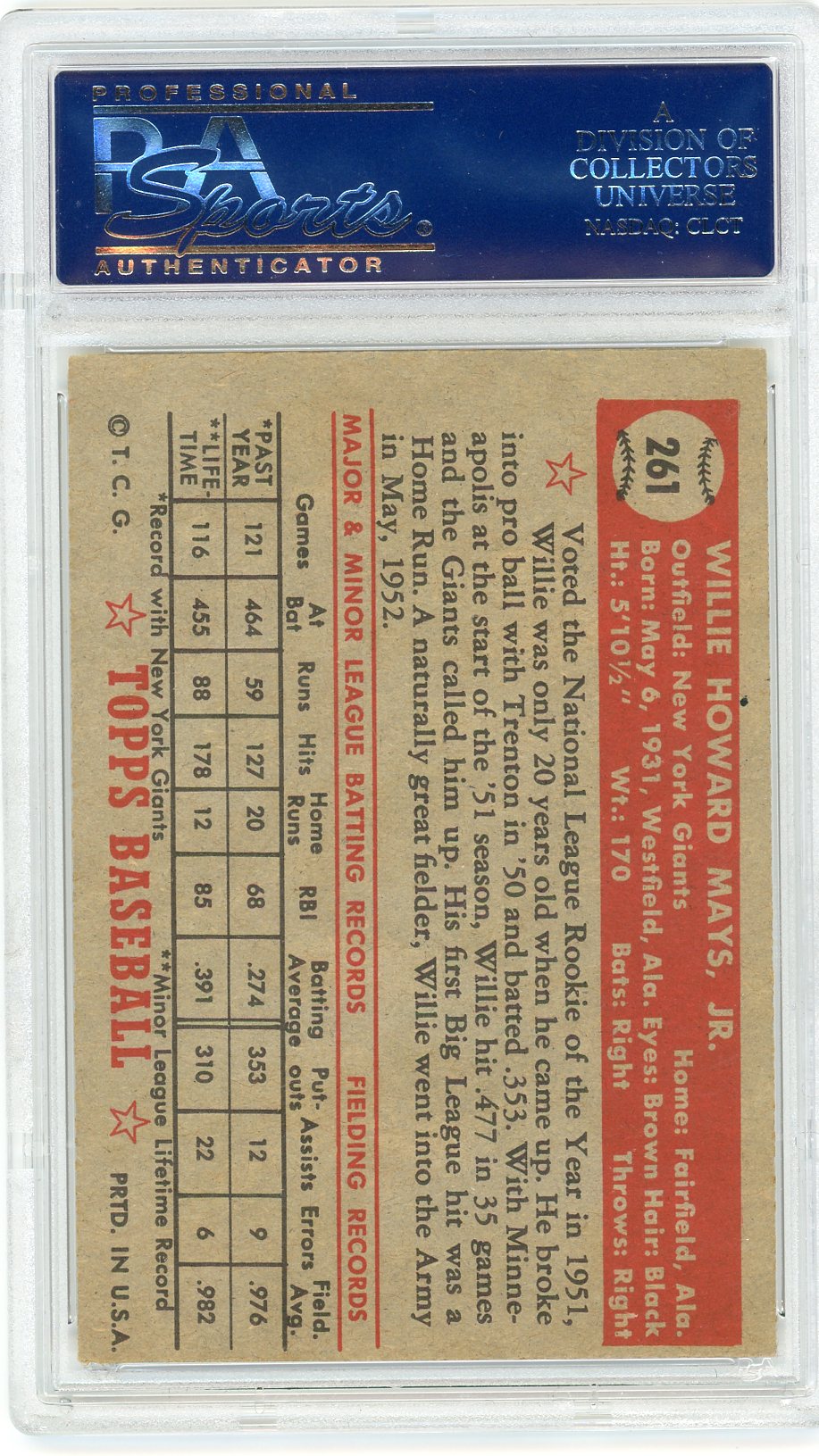 1952 Topps Willie Mays #261 PSA 5