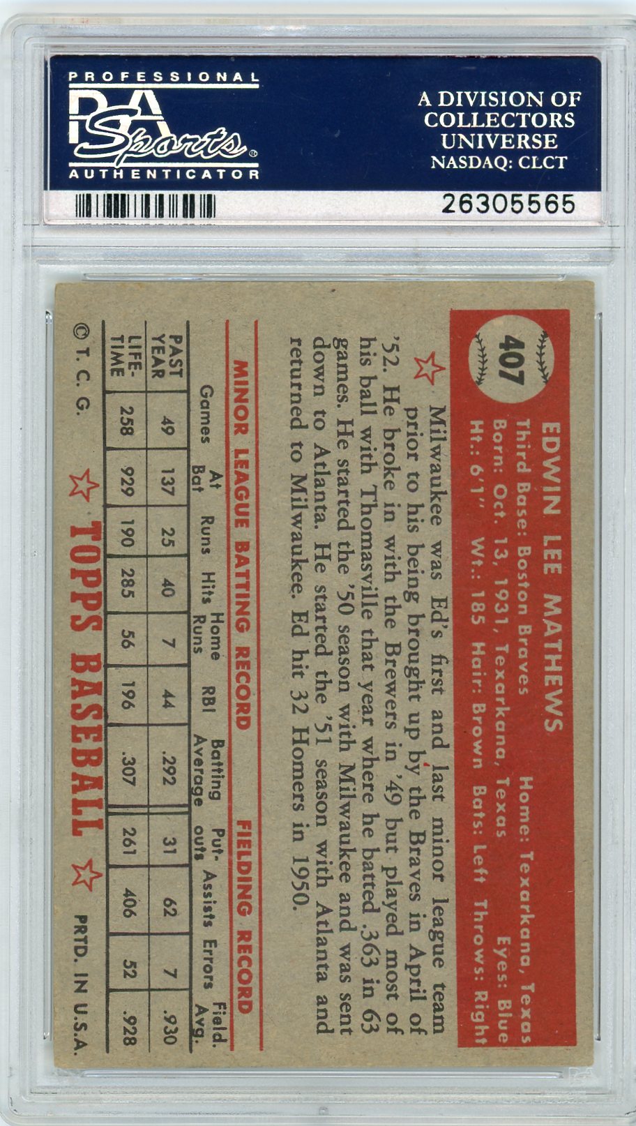 1952 Topps Ed Mathews #407 PSA 4.5
