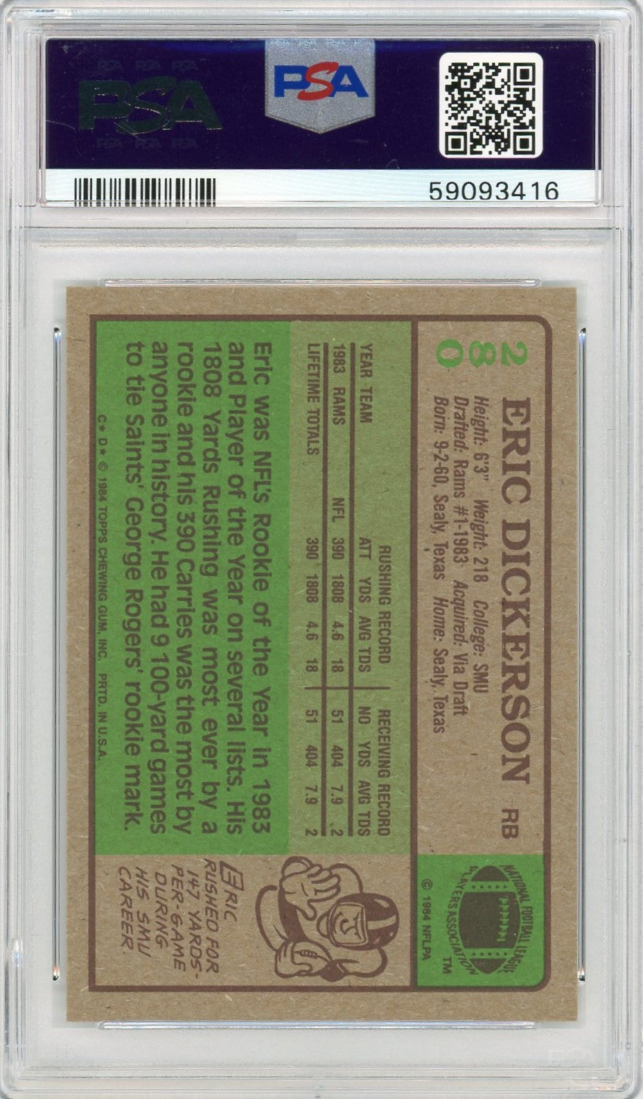 1984 Topps Eric Dickerson #280 PSA 9