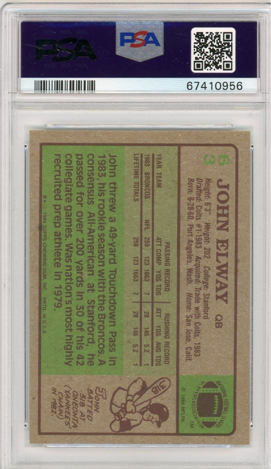 1984 Topps John Elway #63 PSA 8