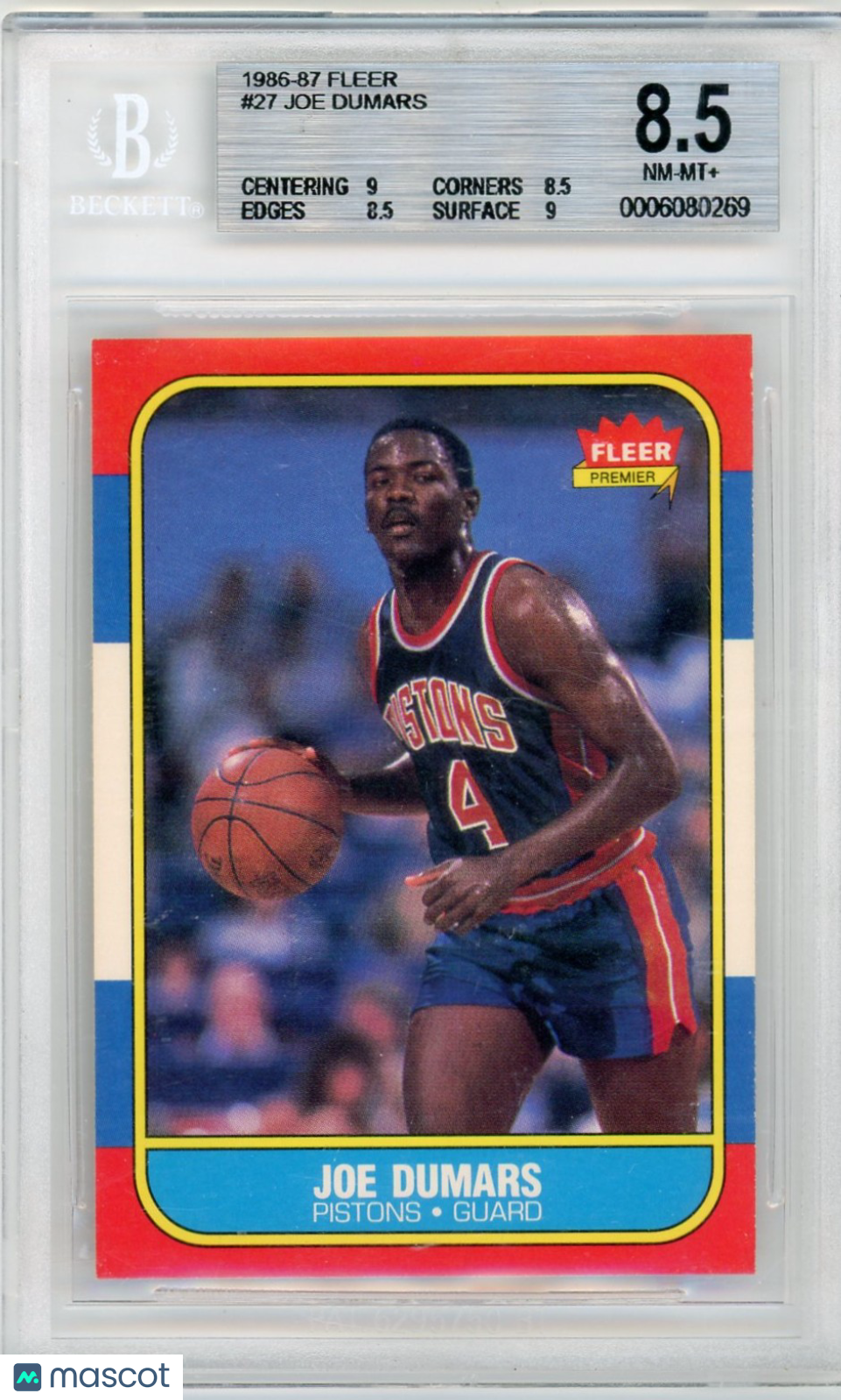 1986 Fleer Joe Dumars #27 BGS 8.5