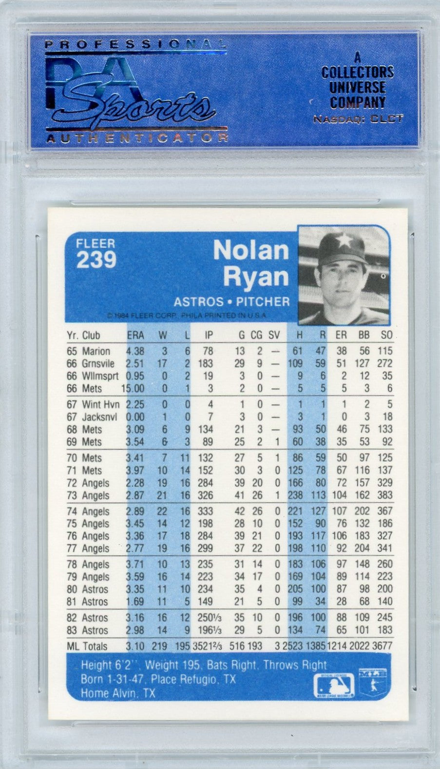 1984 Fleer Nolan Ryan #239 PSA 10