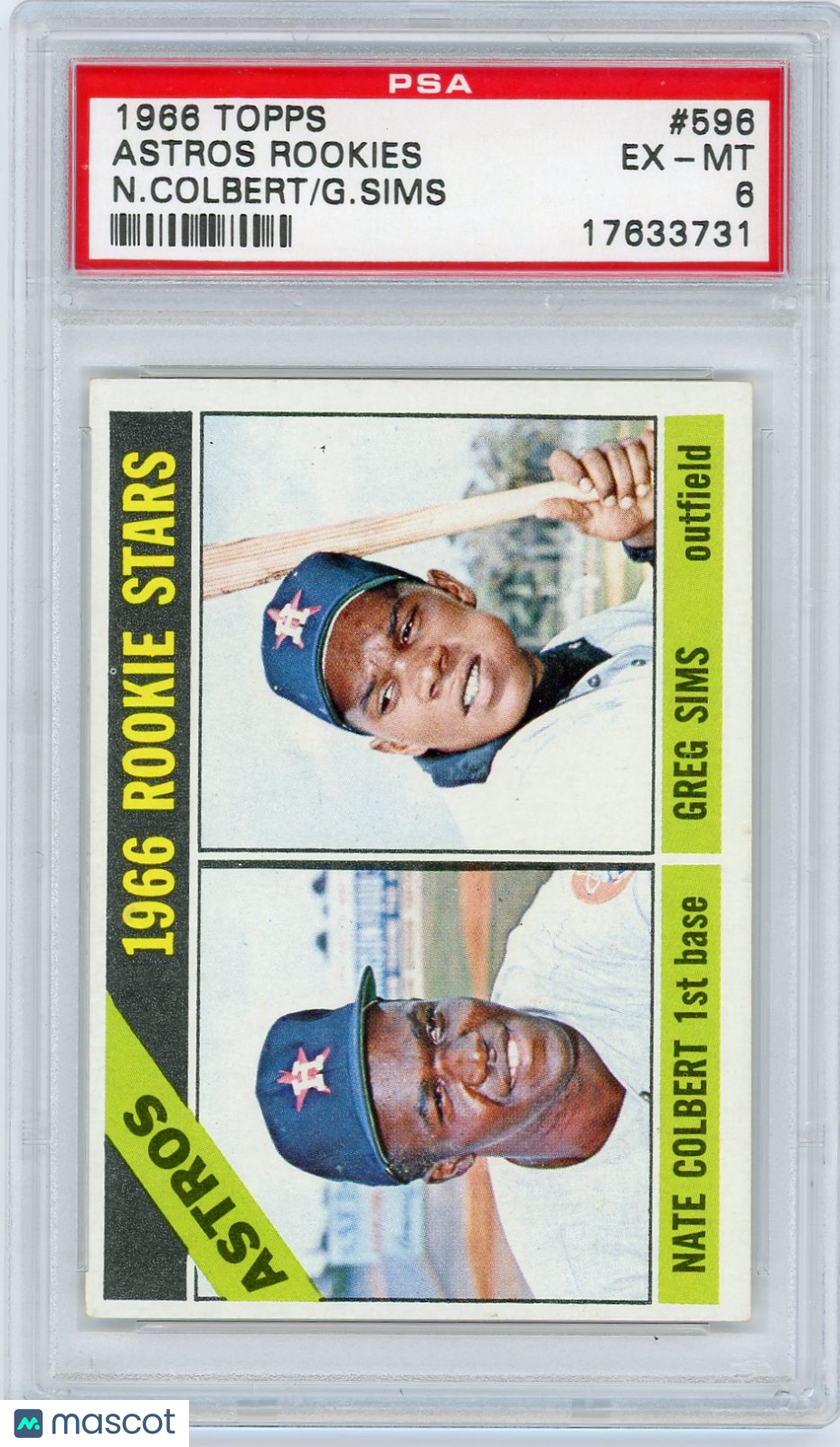 1966 Topps Astros Rookies #596 N. Colbert G. Sims PSA 6
