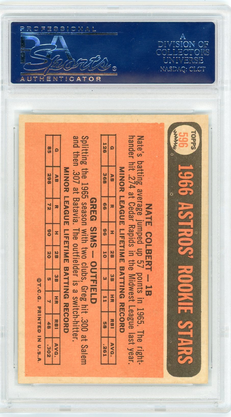 1966 Topps Astros Rookies #596 N. Colbert G. Sims PSA 6