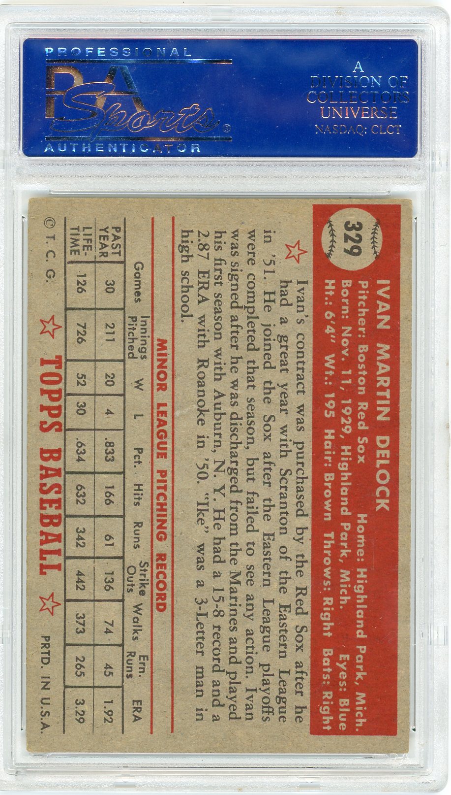 1952 Topps Ivan Delock #329 PSA 5