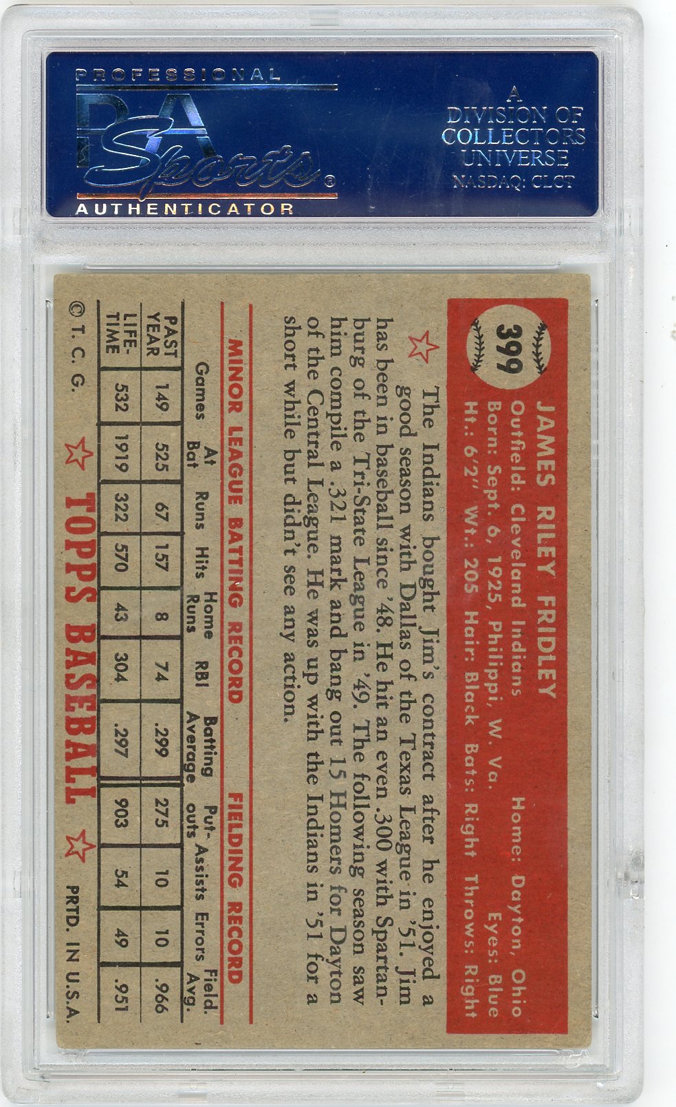 1952 Topps Jim Fridley #399 PSA 4