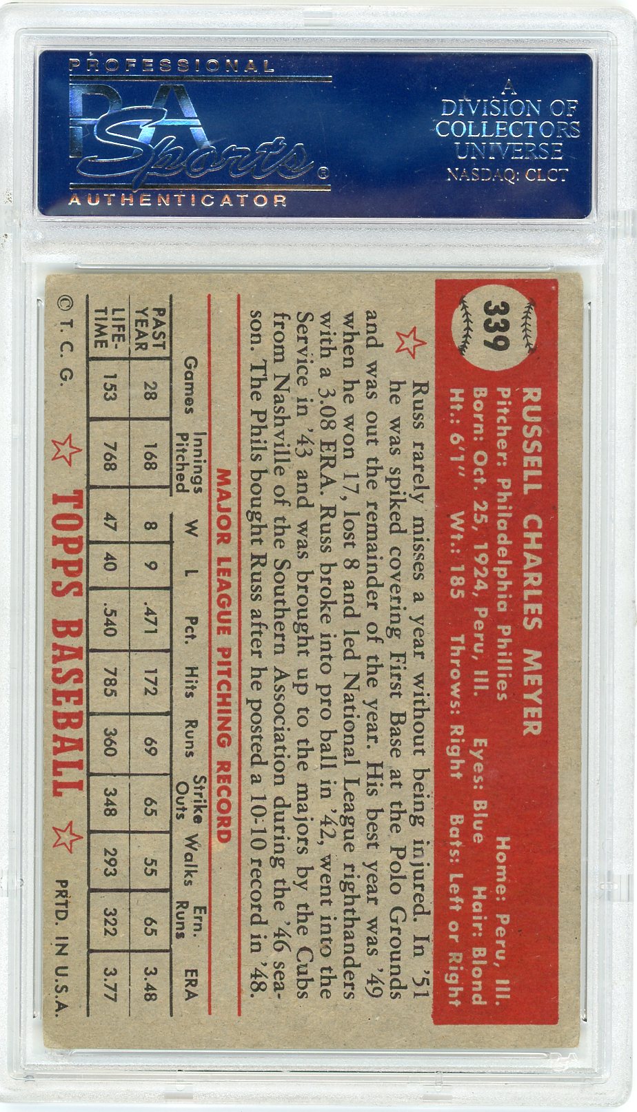 1952 Topps Russ Meyer #339 PSA 4