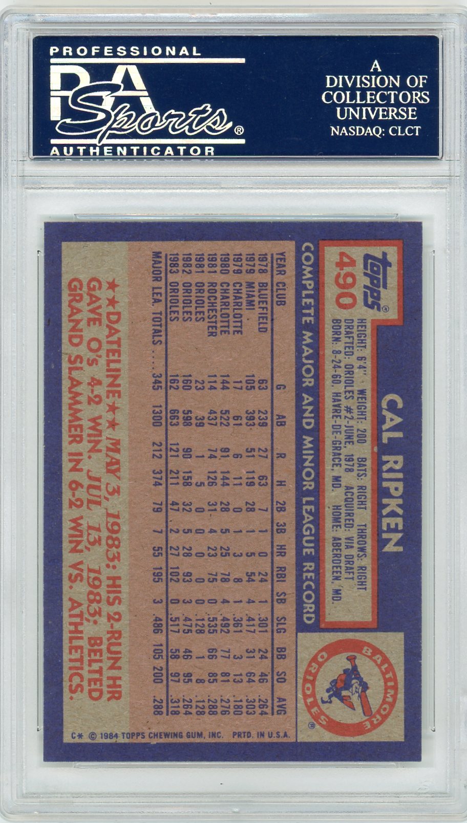 1984 Topps Cal Ripken JR. #490 PSA 10