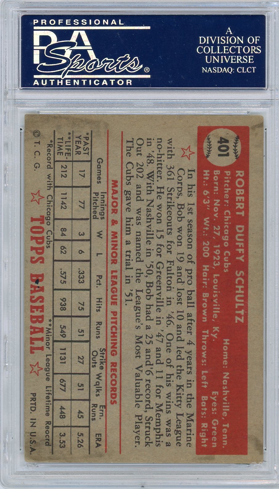 1952 Topps Bob Schultz #401 PSA 4