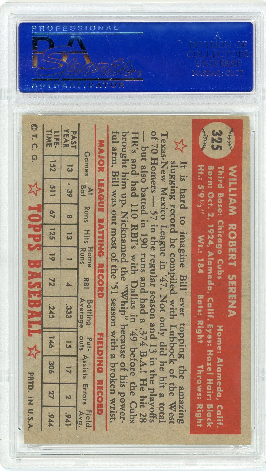 1952 Topps Bill Serena #325 PSA 5