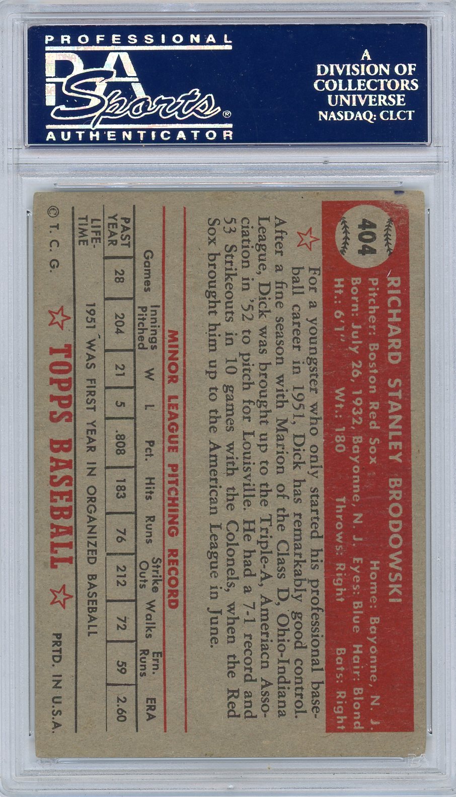 1952 Topps Dick Brodowski #404 PSA 4