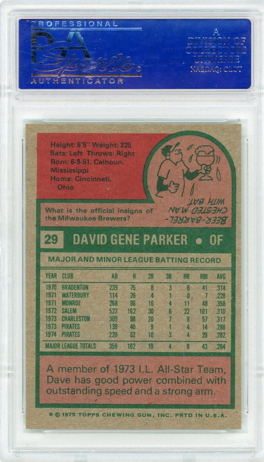 1975 Topps Dave Parker #29 PSA 8