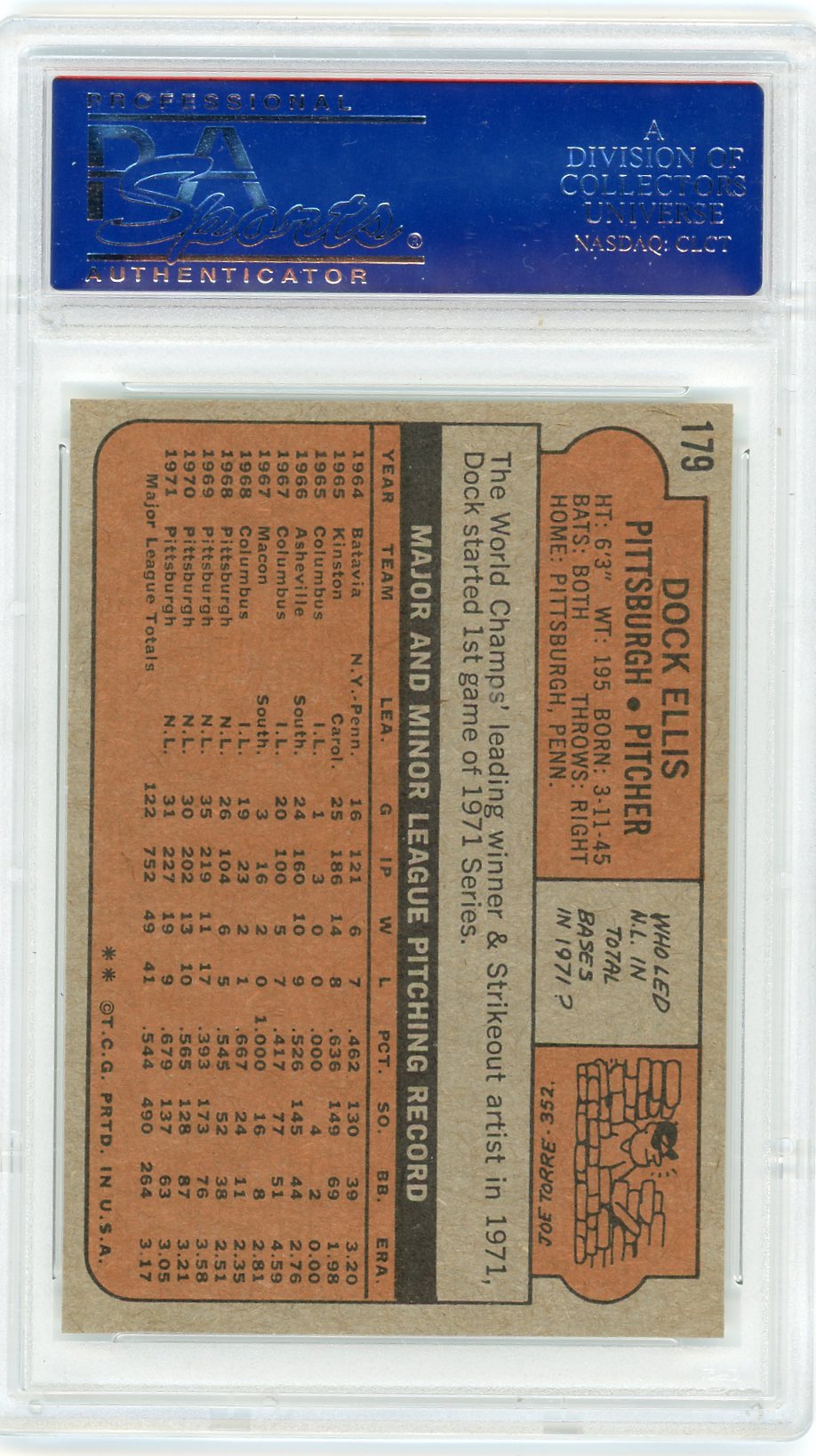1972 Topps Dock Ellis #179 PSA 9