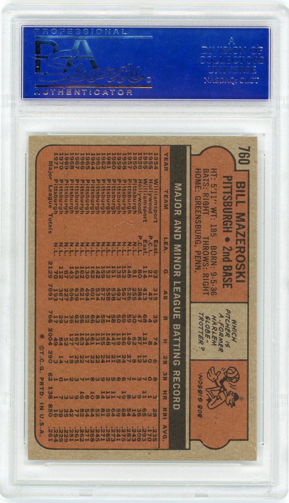 1972 Topps Bill Mazeroski #760 PSA 8