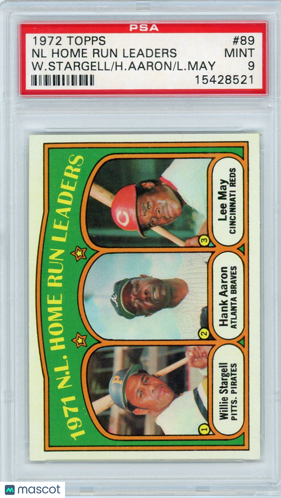1972 Topps NL Home Run Leaders #89 W. Stargell H. Aaron L. May PSA 9