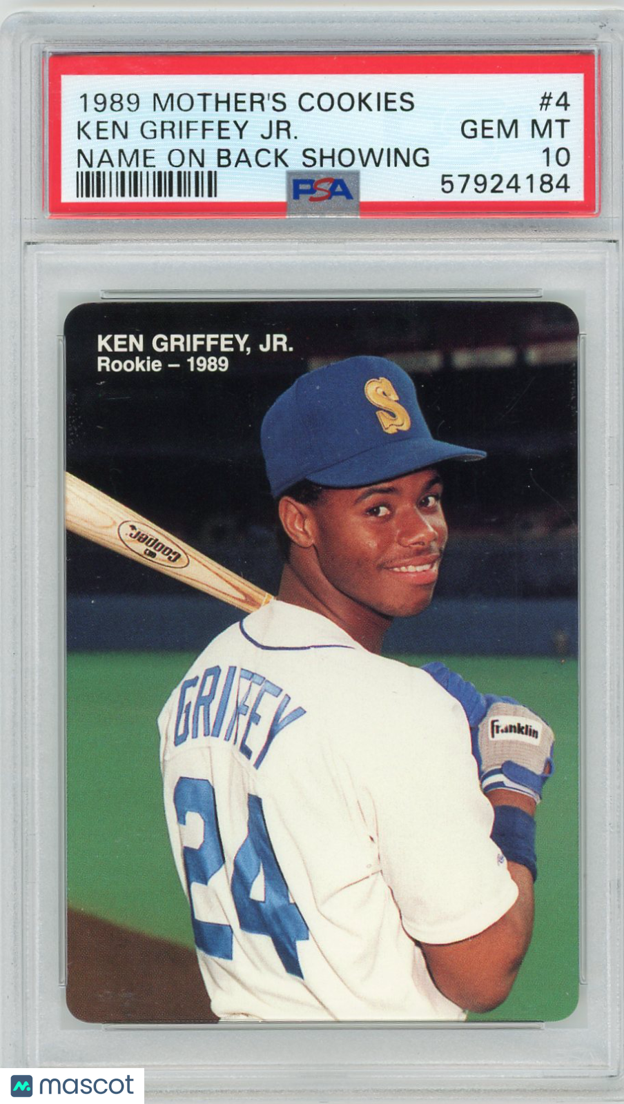 1989 Mother's Cookies Ken Griffey JR. #4 Name On Back Showing PSA 10