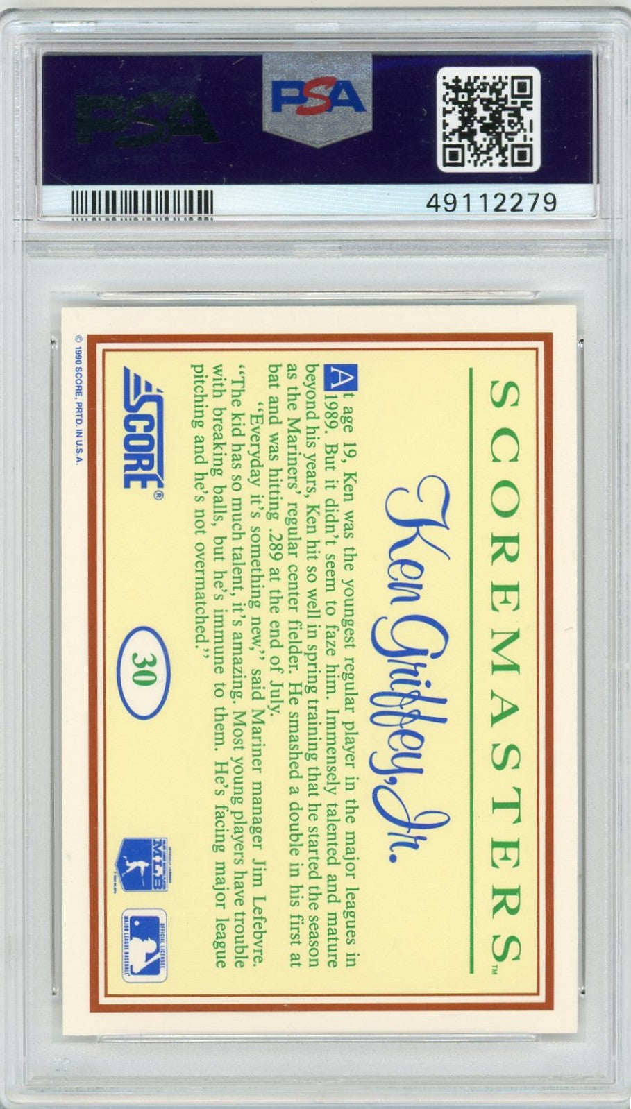 1989 Scoremasters Ken Griffey JR. #30 PSA 10