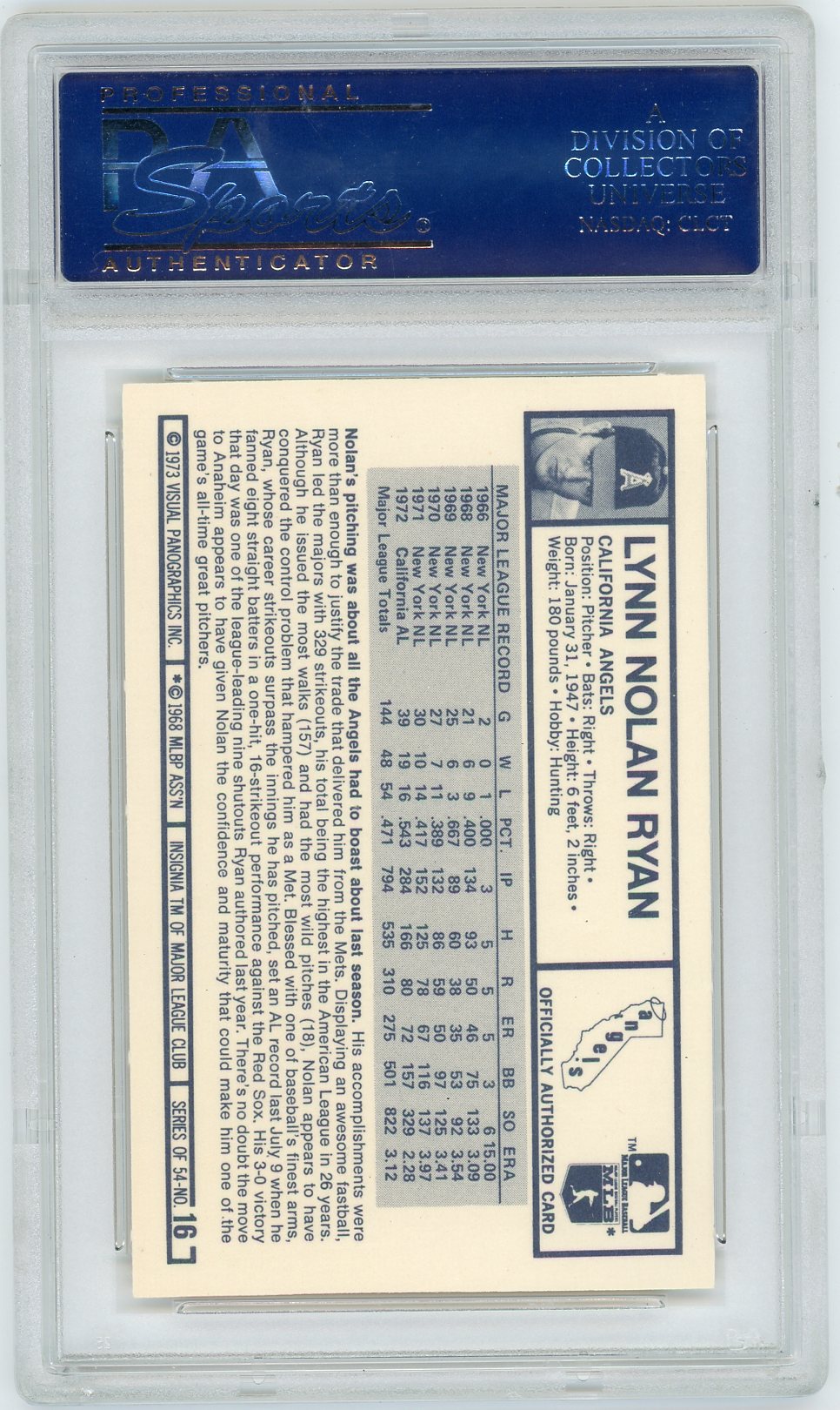 1973 Kellogg's Nolan Ryan #16 PSA 10