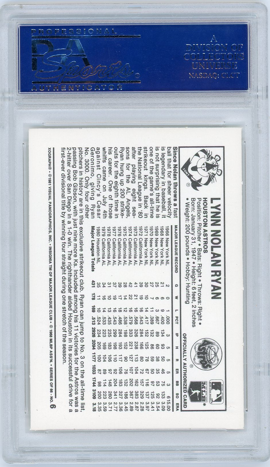 1981 Kellogg's Nolan Ryan #6 PSA 10