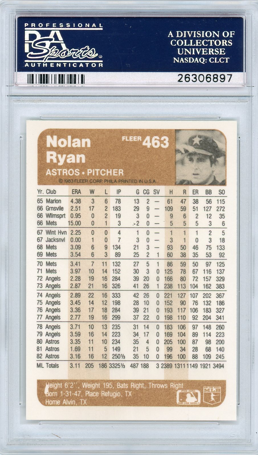 1983 Fleer Nolan Ryan #463 PSA 10