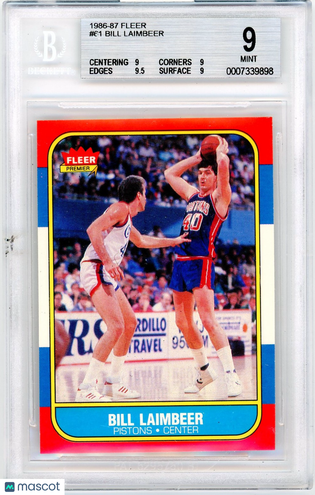 1986 Fleer Bill Laimbeer #61 BGS 9