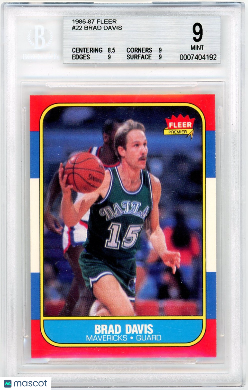1986 Fleer Brad Davis #22 BGS 9