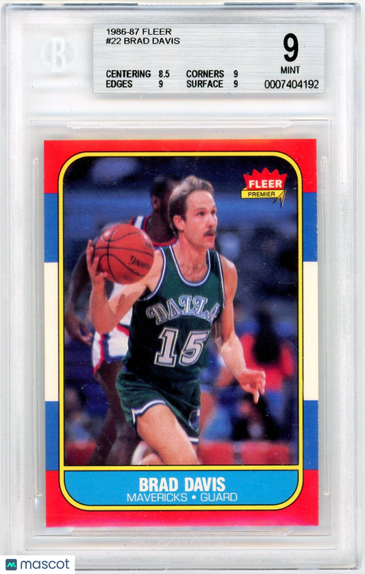 1986 Fleer Brad Davis #22 BGS 9