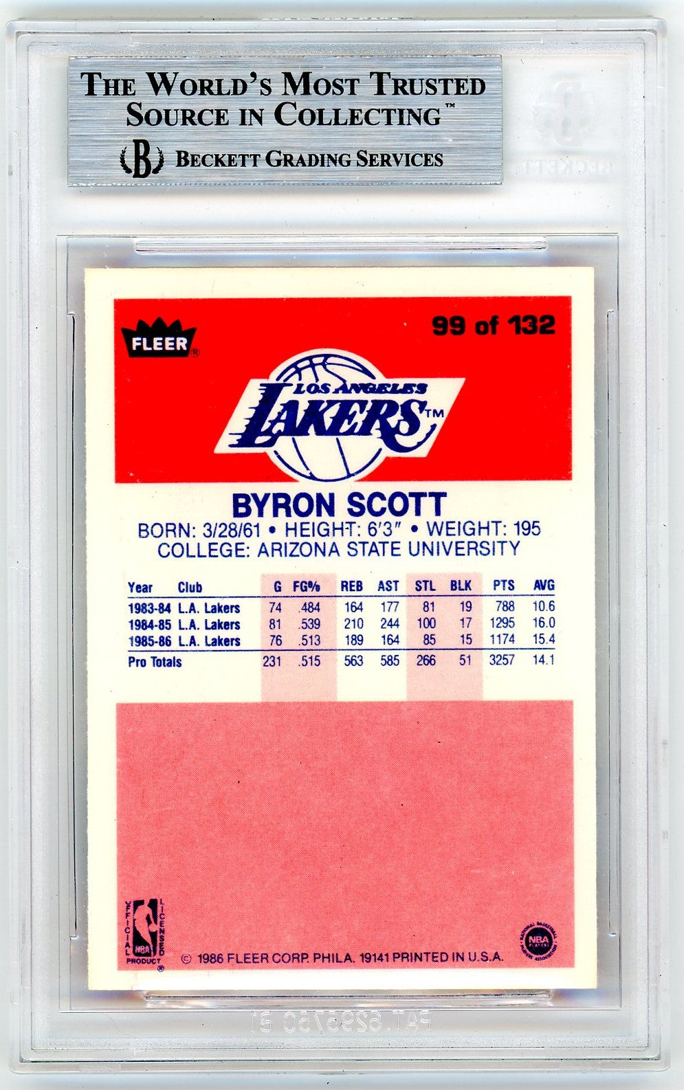 1986 Fleer Byron Scott #99 BGS 9